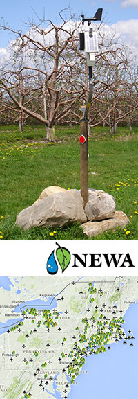 A typical weather station (top) and map of NEWA weather stations (below)