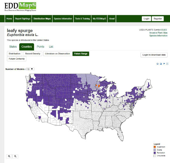 Range-shifting invasive plants map